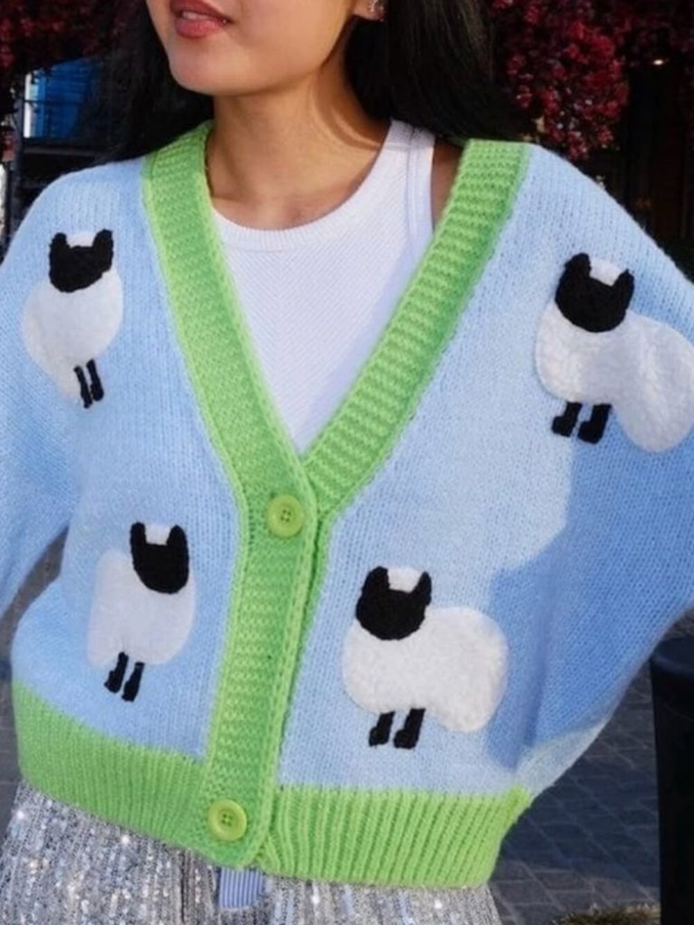 Dreamers By Debut Ladies "Little Lamb Puff" 3D Sheep Knit Lavender Crew Sweater